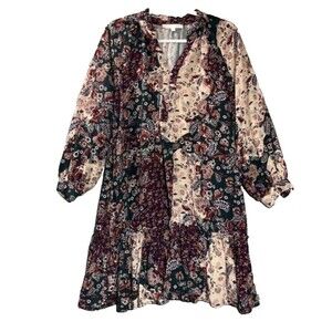 Adyson Parker Womens Multicolor V Neck 3/4 Sleeve Tunic Top Small Bohemian